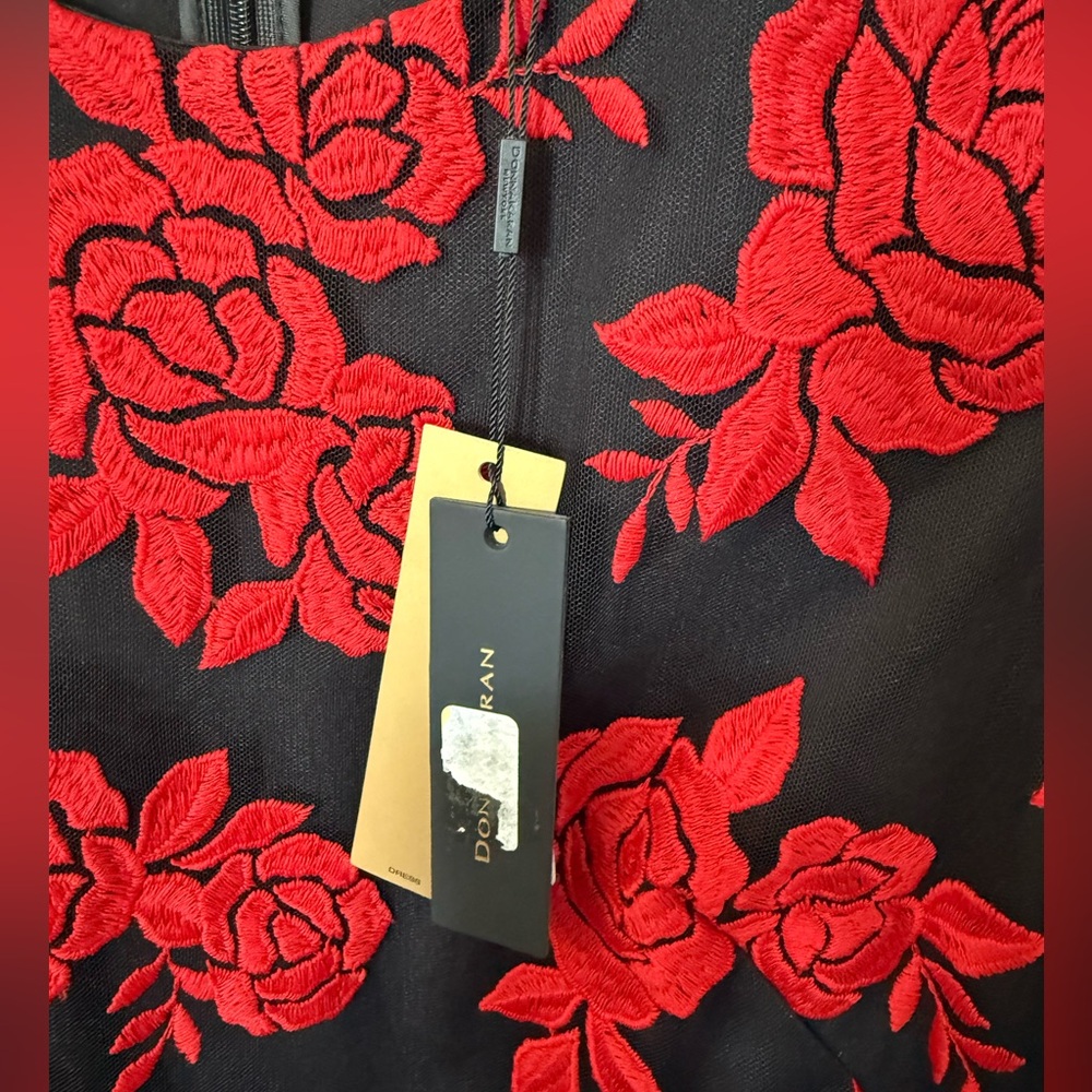 Donna Karan Dress NWT Embroidered Red Roses Blk Sz 14 *see photos & description - Picture 3 of 9